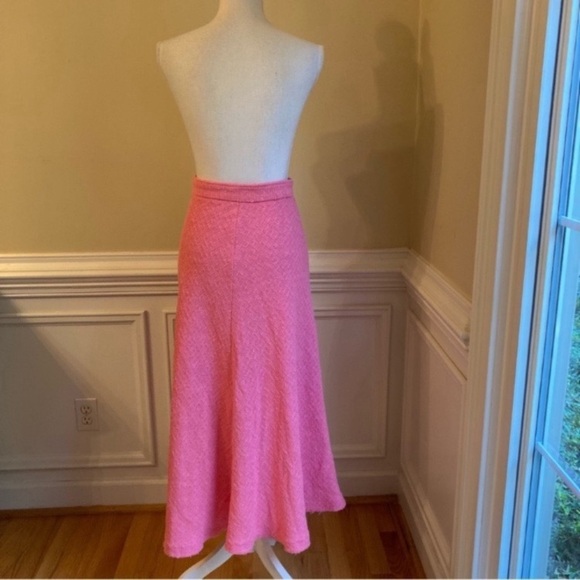 ZARA Pink Tweed Fringe Swing Midi Skirt - Picture 5 of 10